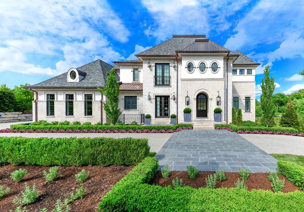Large transitional two-story house exterior photo in Detroit