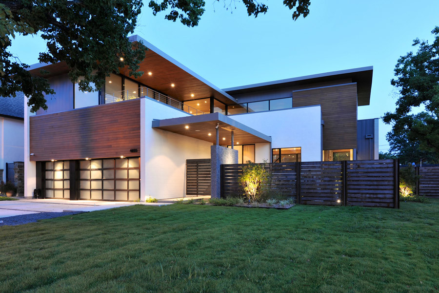 Large contemporary two floor house exterior in Houston.
