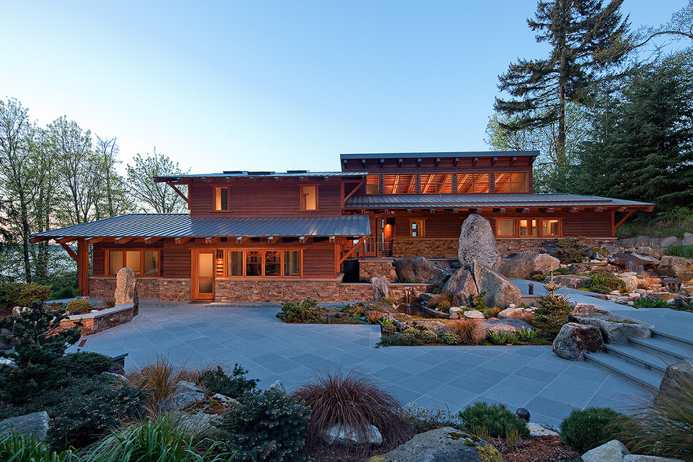 Design ideas for a world-inspired house exterior in Seattle.