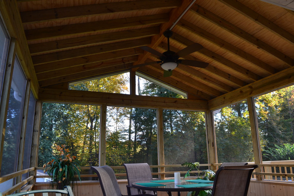 Vaulted Ceiling on Screened Porch Rustic Exterior Raleigh by