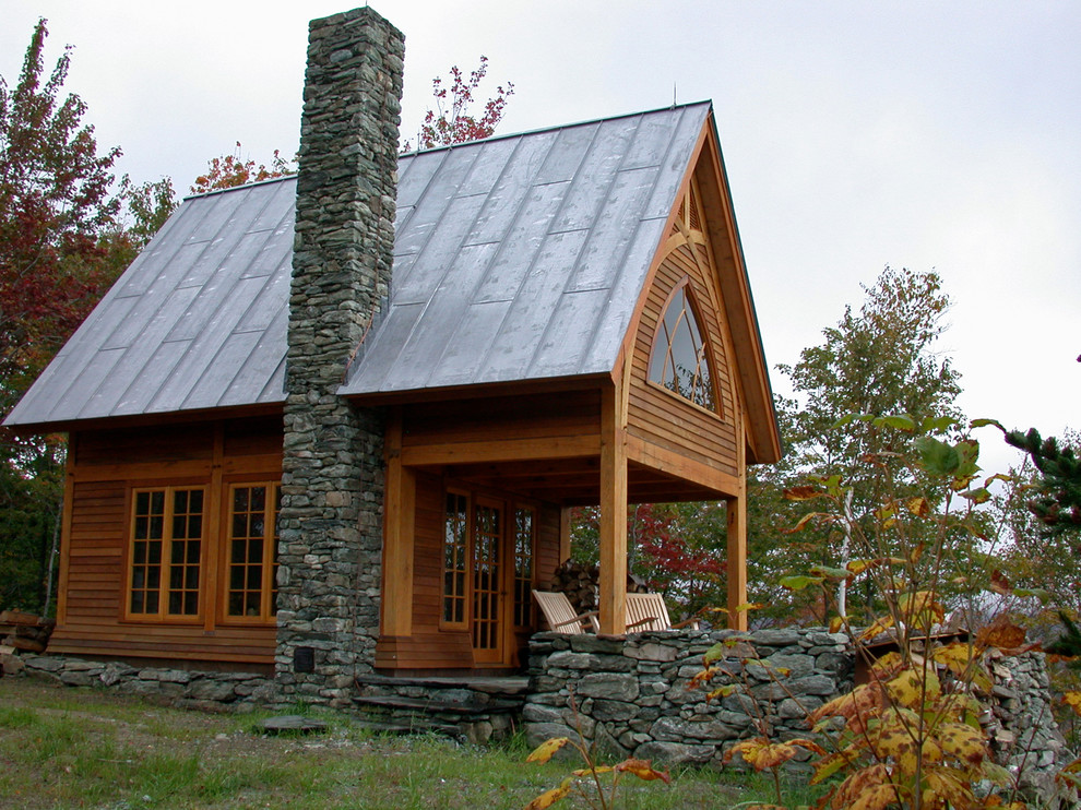 Rustic two-story wood gable roof idea in Burlington