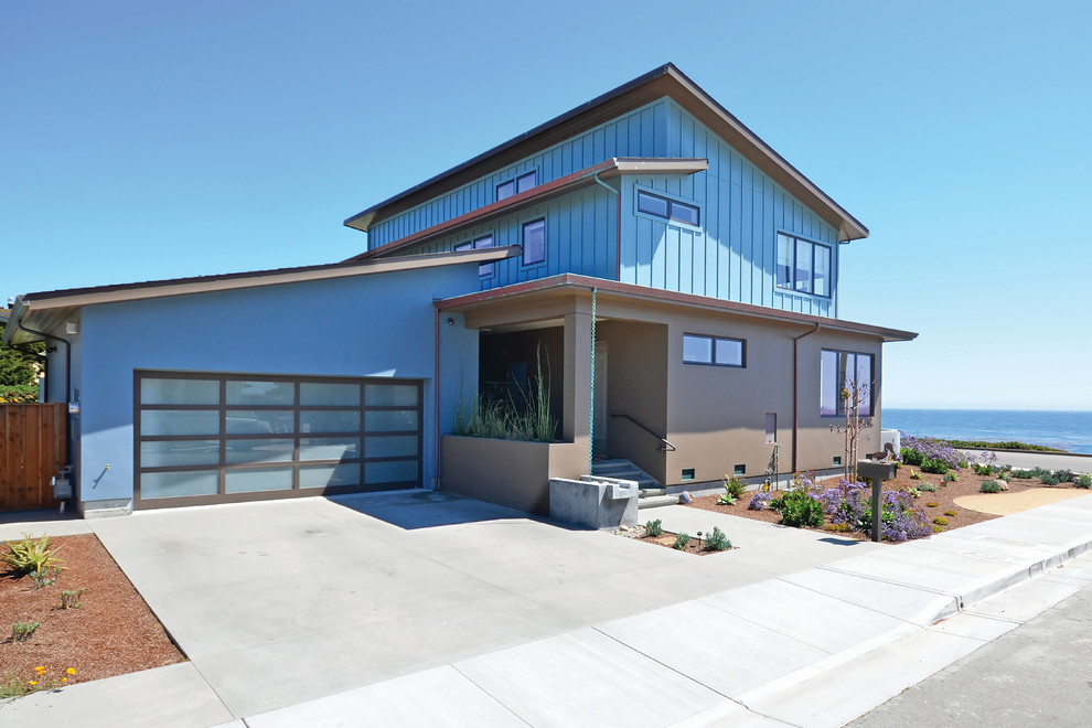 Inspiration for a coastal blue two-story mixed siding exterior home remodel in San Francisco