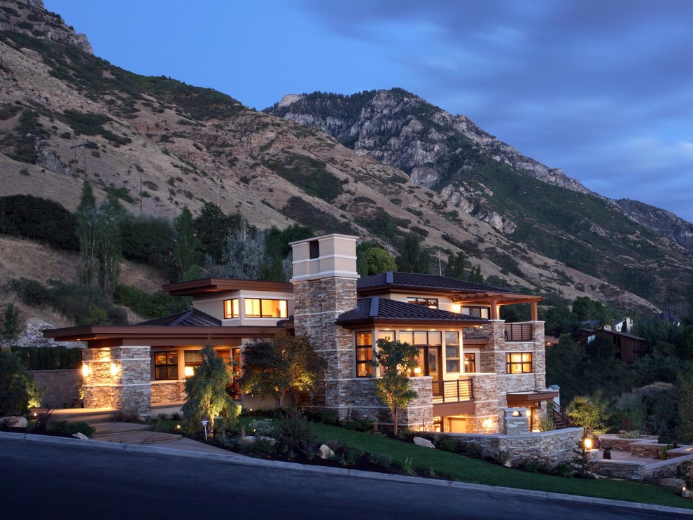 Example of a trendy stone exterior home design in Salt Lake City