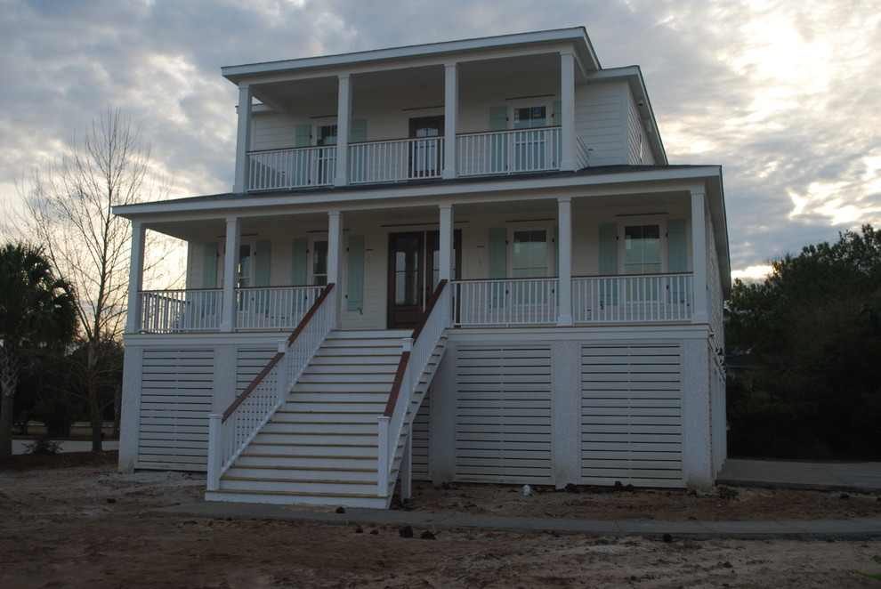 Inspiration for a coastal house exterior in Charleston with concrete fibreboard cladding.