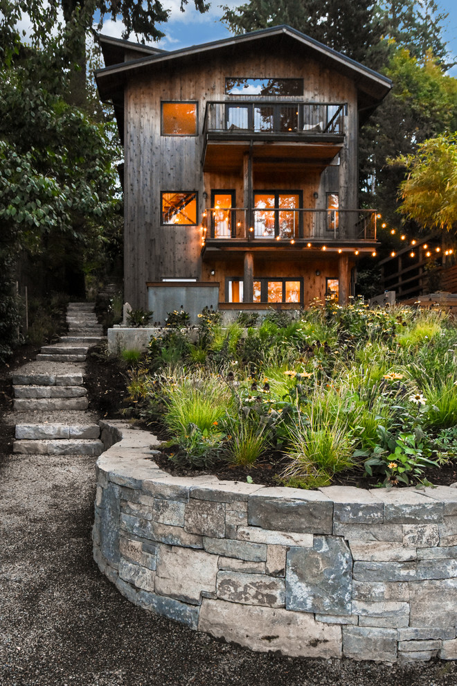 This is an example of a rustic house exterior in Portland.