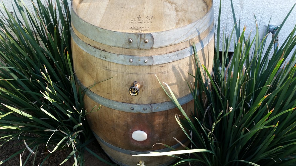 Wine Barrel Rain Barrel in Studio City Craftsman Exterior Los