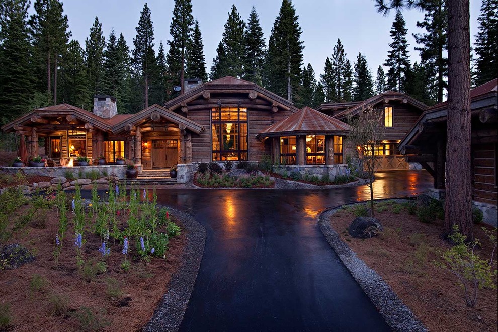 Wood Log Lodge Rustic Exterior Sacramento by Interior Design by