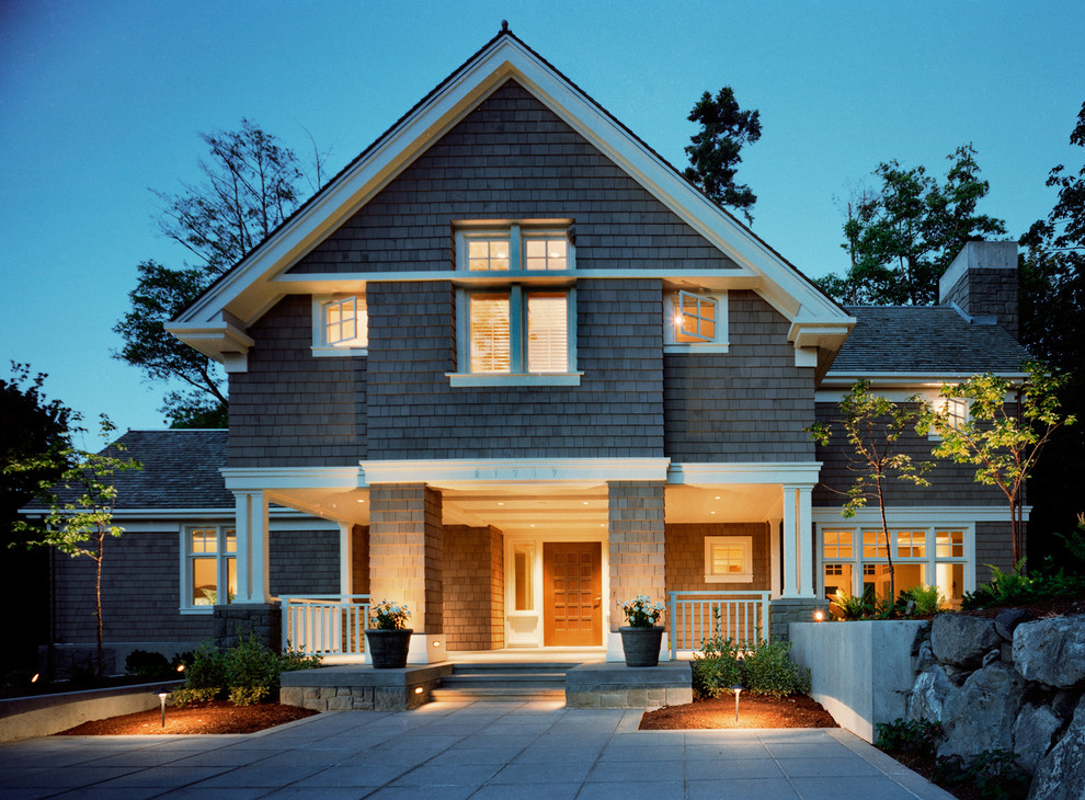 Victorian two floor house exterior in Seattle with wood cladding.