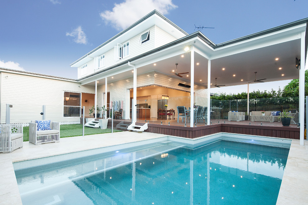 Transitional white two-story exterior home photo in Brisbane