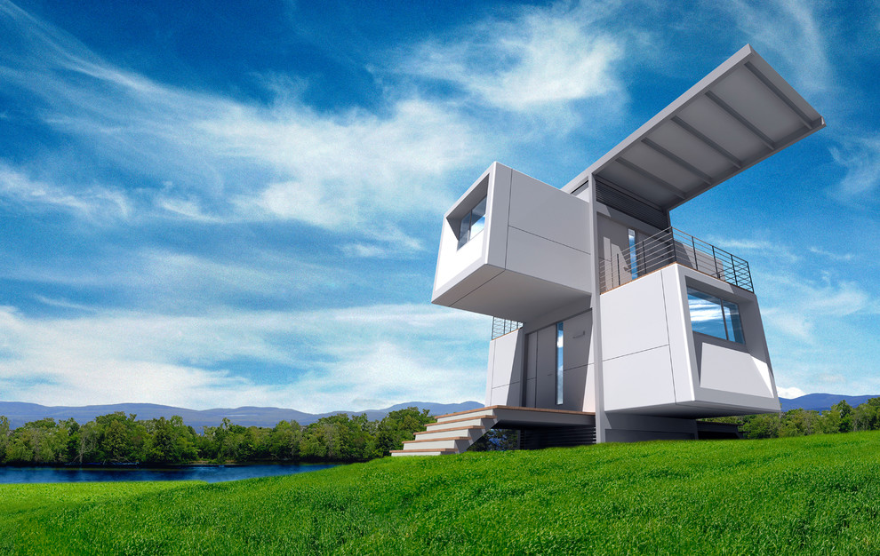 Идея дизайна: дом из контейнеров, из контейнеров в современном стиле