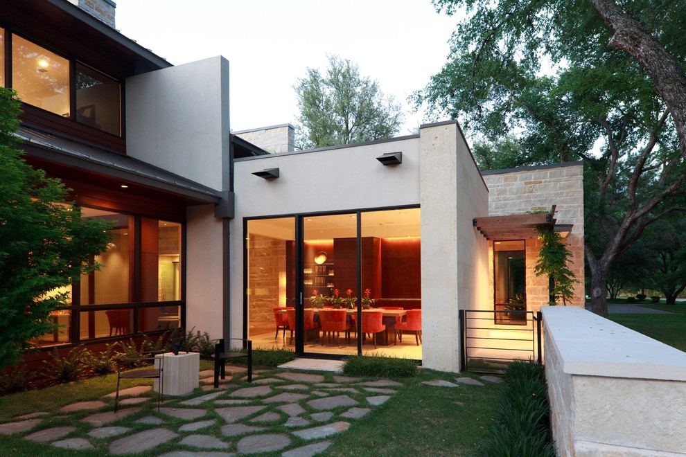 Design ideas for a contemporary two floor house exterior in Dallas.