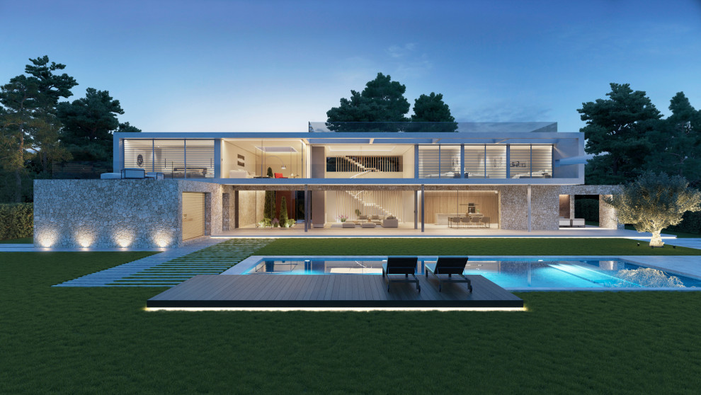 Свежая идея для дизайна: большой дом в стиле модернизм - отличное фото интерьера