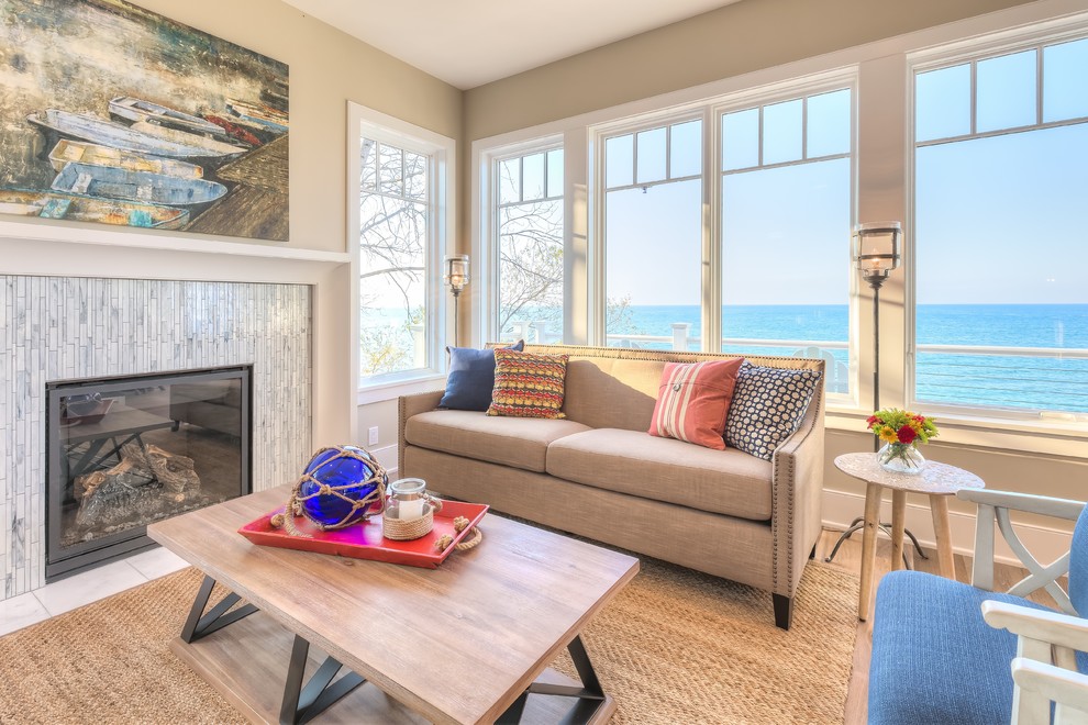 Beach style family room photo in Grand Rapids