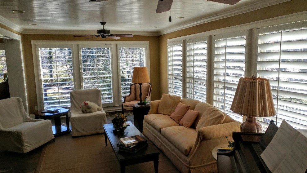 5 1/2" louvers Traditional Family Room Atlanta by Shutter Pros