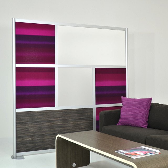 6' Modern Room Divider, White, Ebony Wood Laminate and Purple Custom