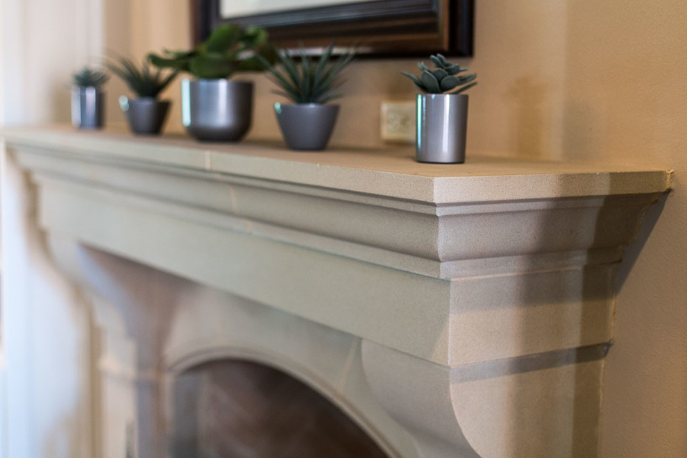 Amhurst cast stone fireplace mantel Dallas installation Traditional
