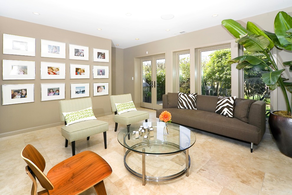 Trendy family room photo in San Francisco with beige walls