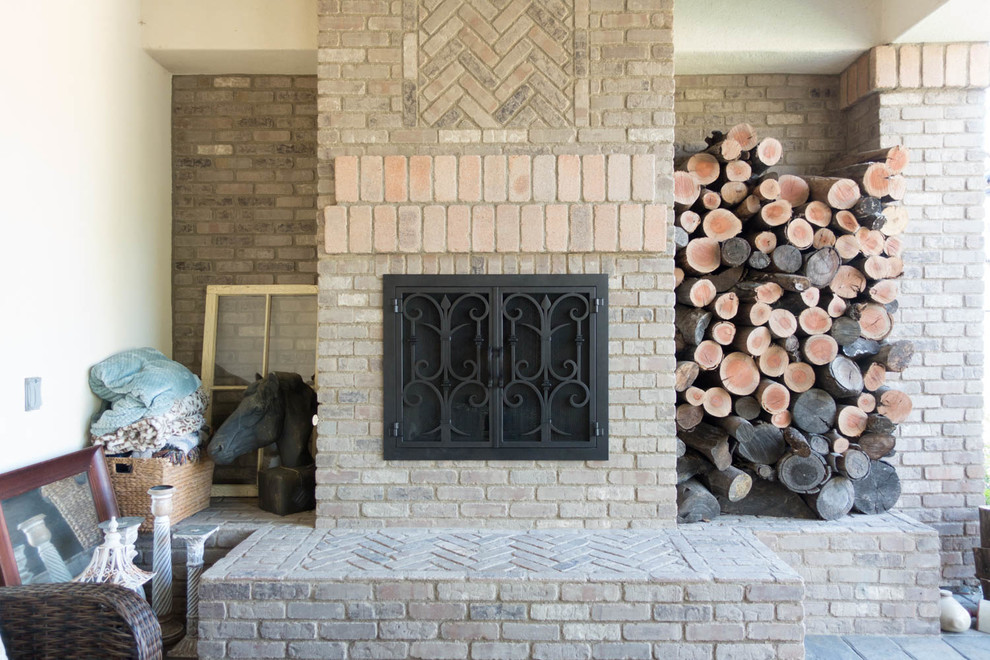 Inspiration for a mid-sized 1950s open concept family room remodel in San Diego with a standard fireplace and a stone fireplace