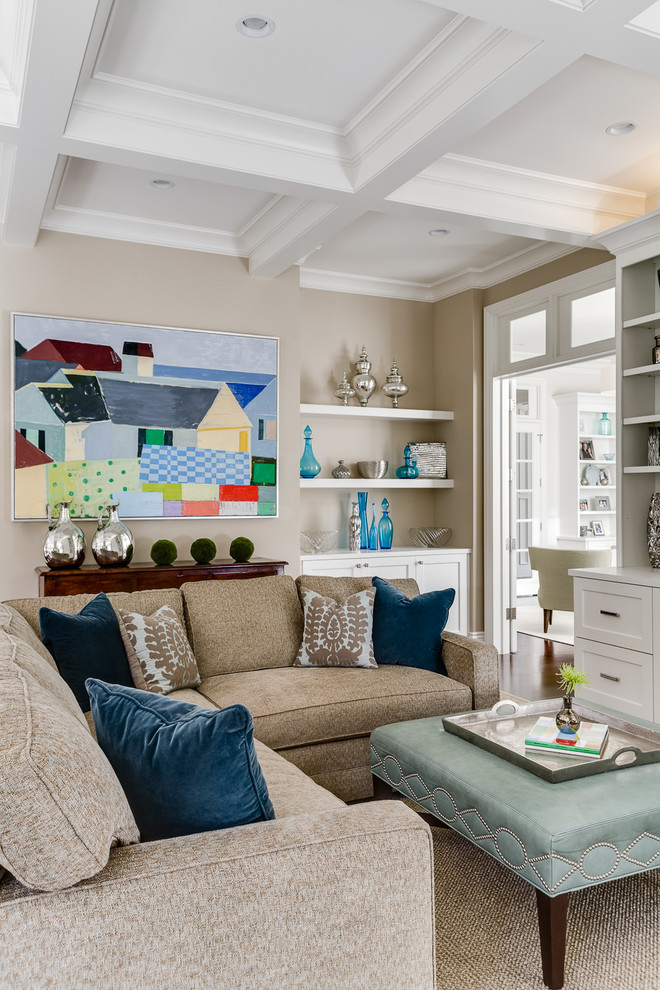 Inspiration for a timeless enclosed family room remodel in San Francisco with beige walls