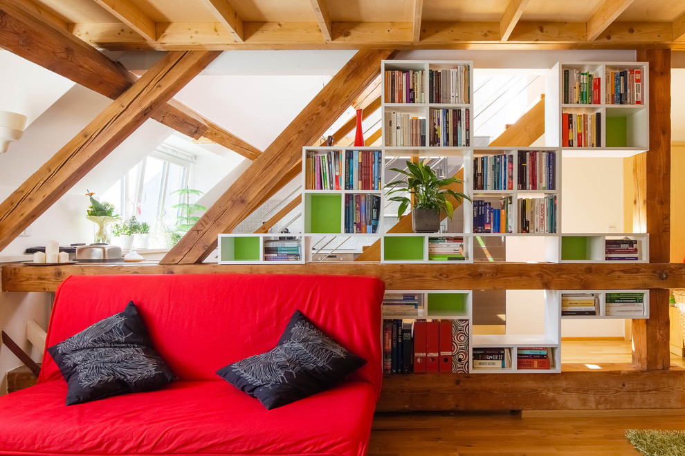 Example of a trendy family room design in Other with white walls