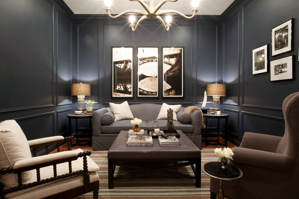 Inspiration for a contemporary family room remodel in Baltimore with black walls, no fireplace and no tv