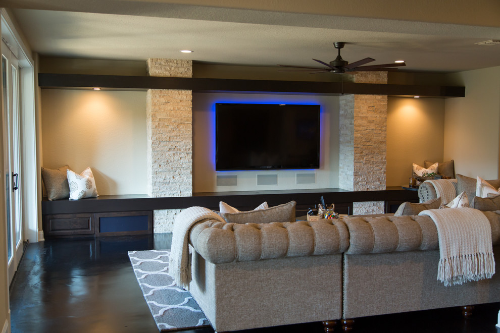 Home theater - transitional home theater idea in Austin