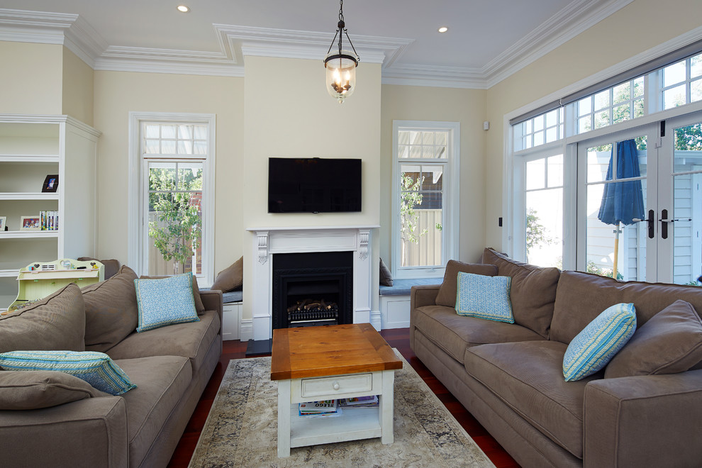 Example of a beach style family room design in Perth