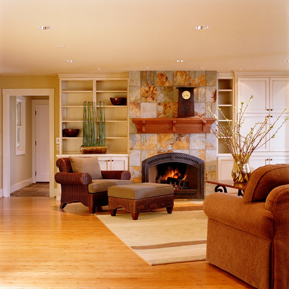 Example of a classic family room design in Portland