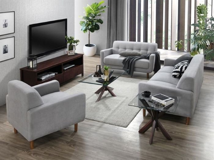 Bella 5PCE Living Room Furniture Package Dark Hardwood Grey Modern Games Room by B2C