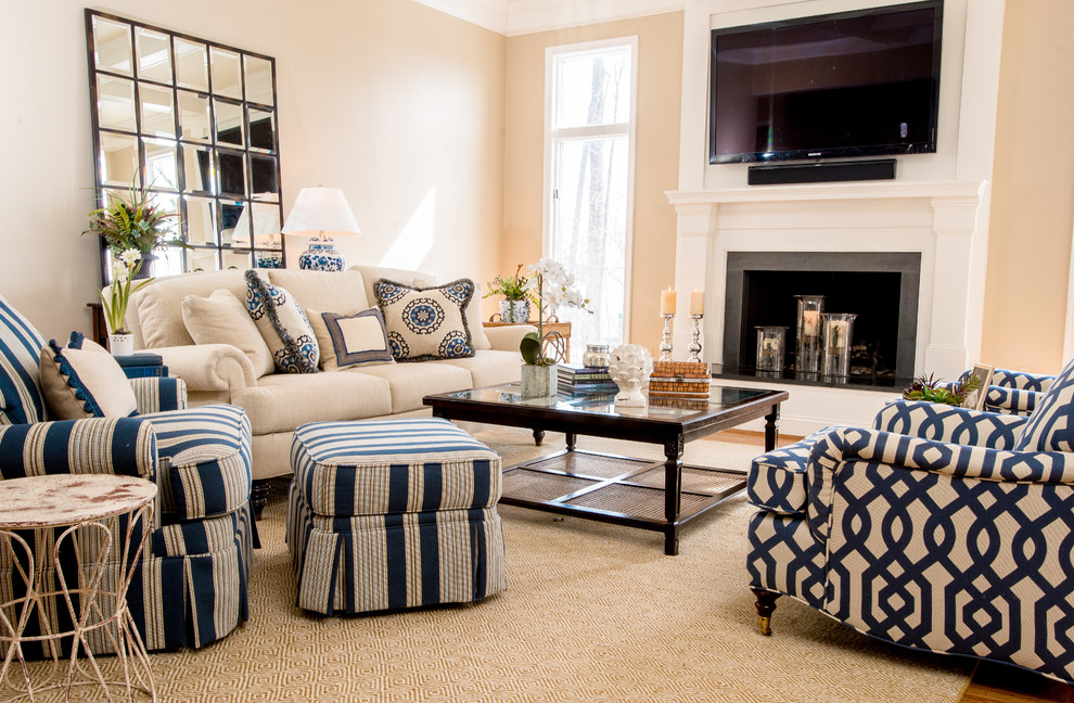 Blue and cream family room - Transitional - Family Room - Baltimore ...