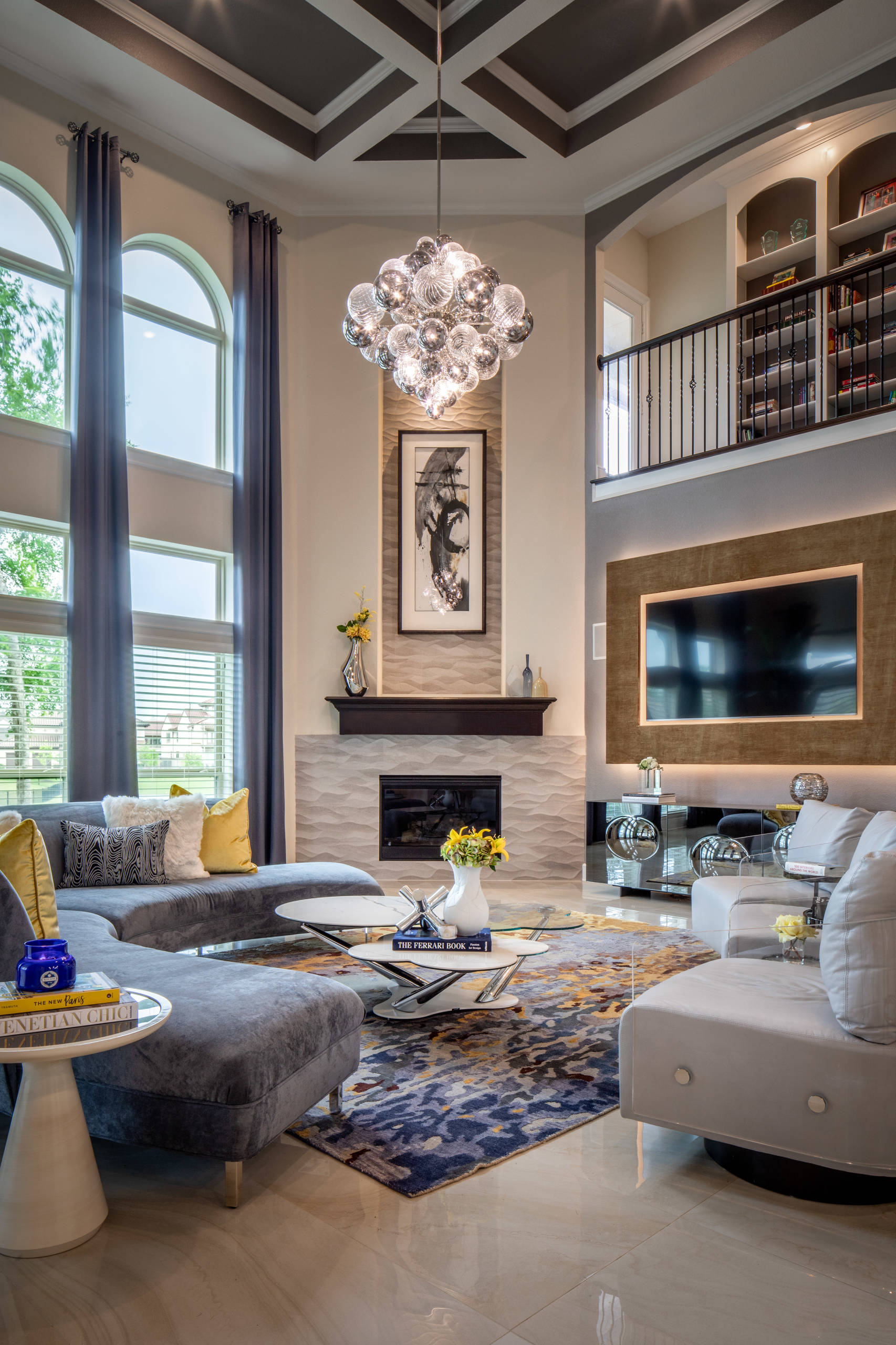 Living Room With A Corner Fireplace