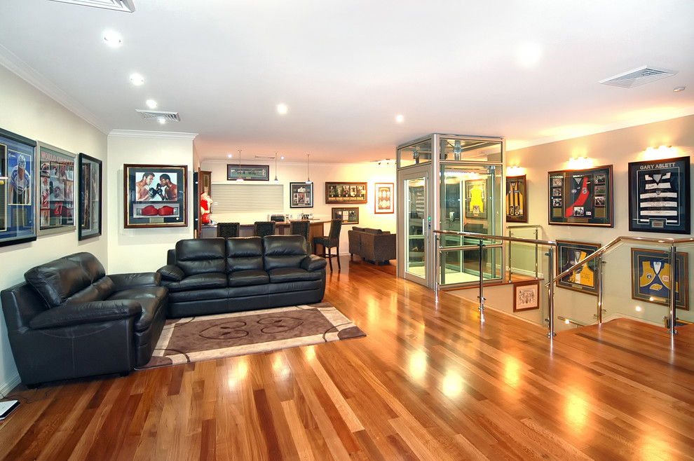 Photo of a contemporary open plan games room in Perth with a home bar.