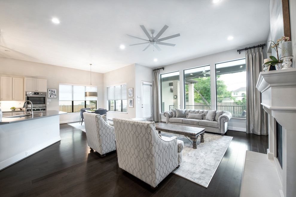 Example of a transitional family room design in Houston