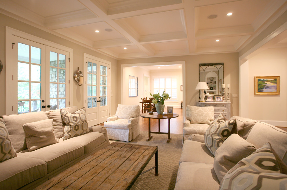 Example of a classic family room design in Atlanta with beige walls