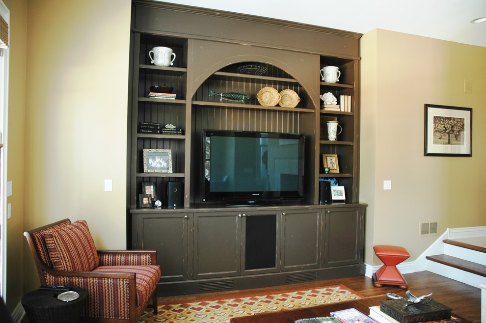 Builtin Antiqued Entertainment Center Traditional Family Room