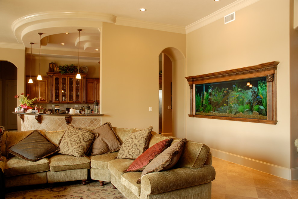 Builtin Aquarium with Detailed Millwork Frame Traditional Family