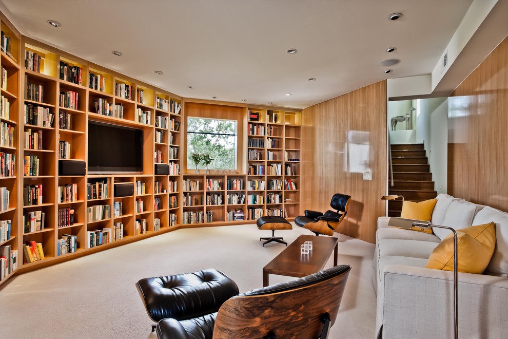 This is an example of a contemporary games room in San Francisco with a reading nook.