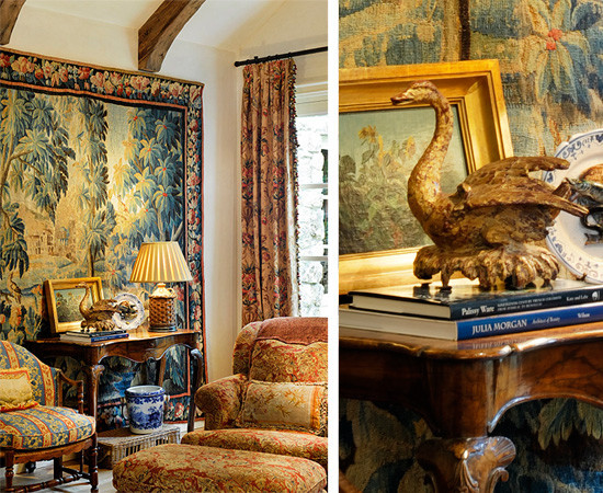 Example of a french country family room design in San Francisco