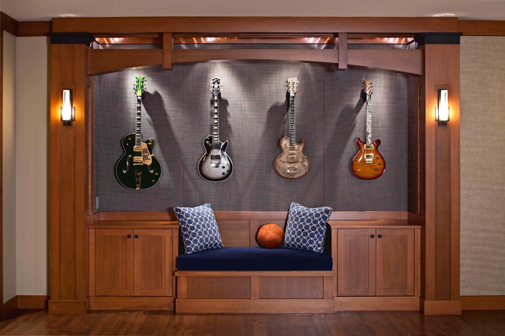 Inspiration for a contemporary games room in Seattle with a music area.