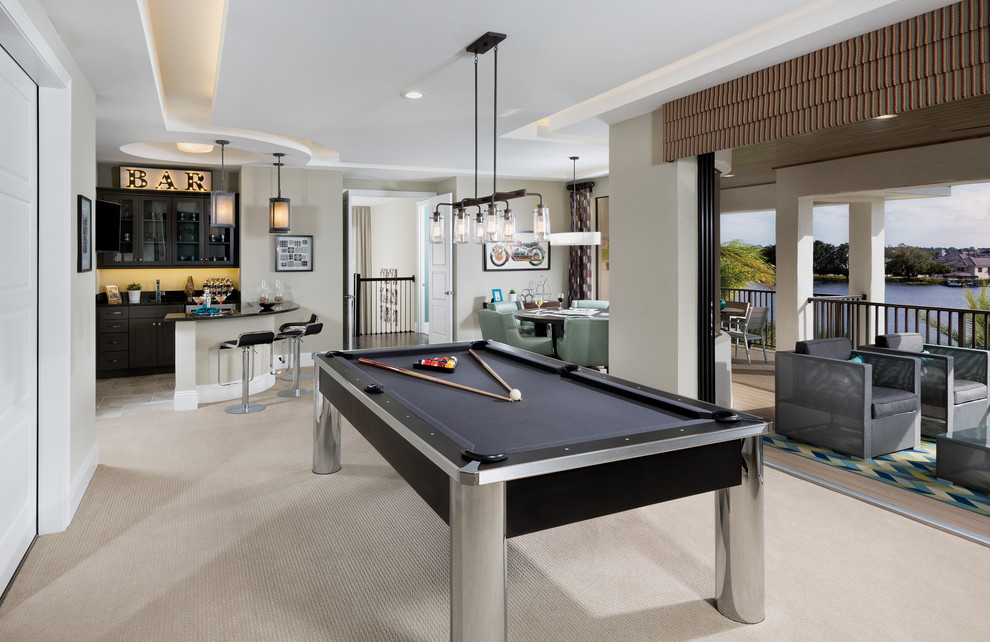 This is an example of an expansive classic games room in Tampa with carpet.