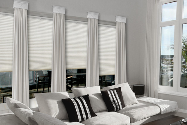 Contemporary Cornice Window Treatments Family Room Houston By Whispar Design Houzz Contemporary Cornice Window Treatments, Contemporary Window Curtains
