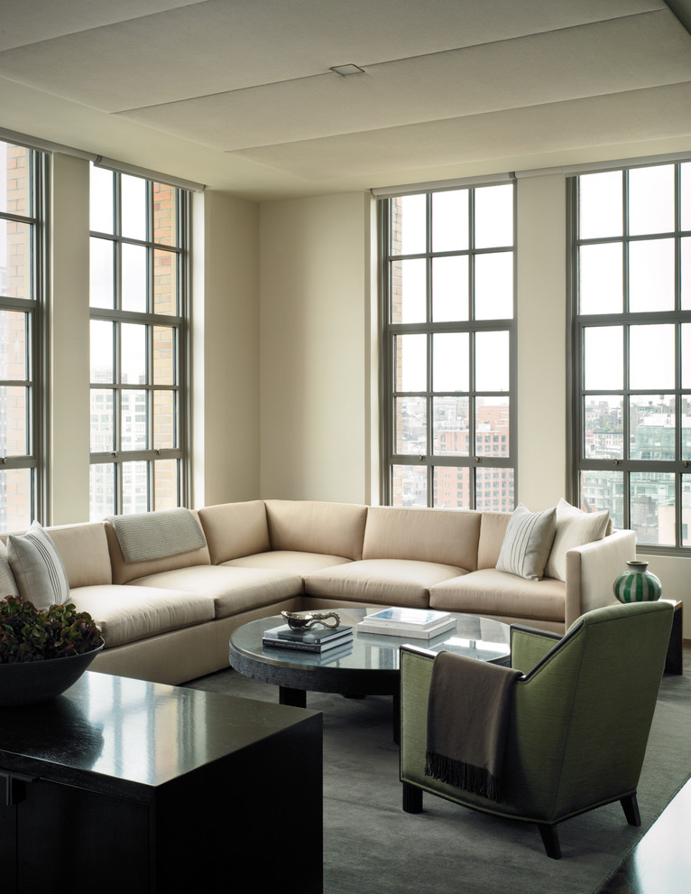 Modelo de sala de estar contemporánea con paredes beige