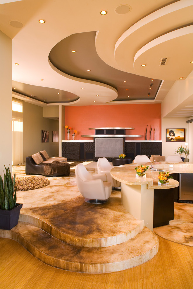 Contemporary games room in Las Vegas with a home bar.