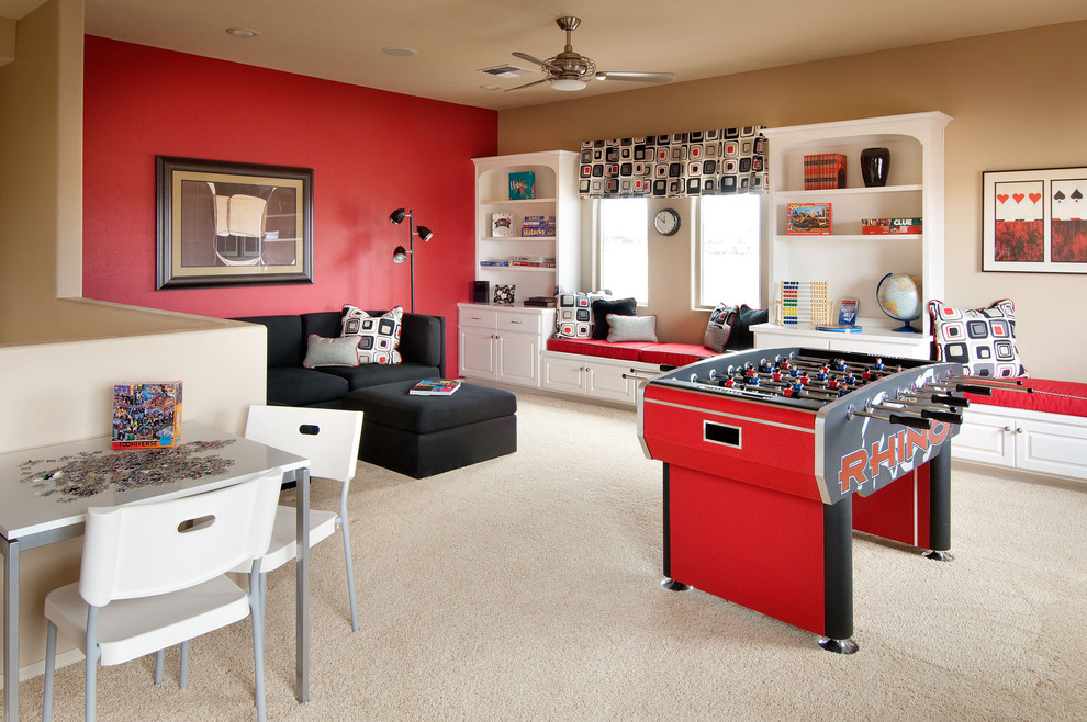 Immagine di un soggiorno contemporaneo con sala giochi