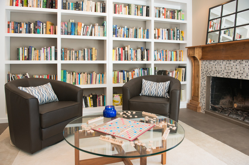 Inspiration for a transitional family room library remodel in Los Angeles