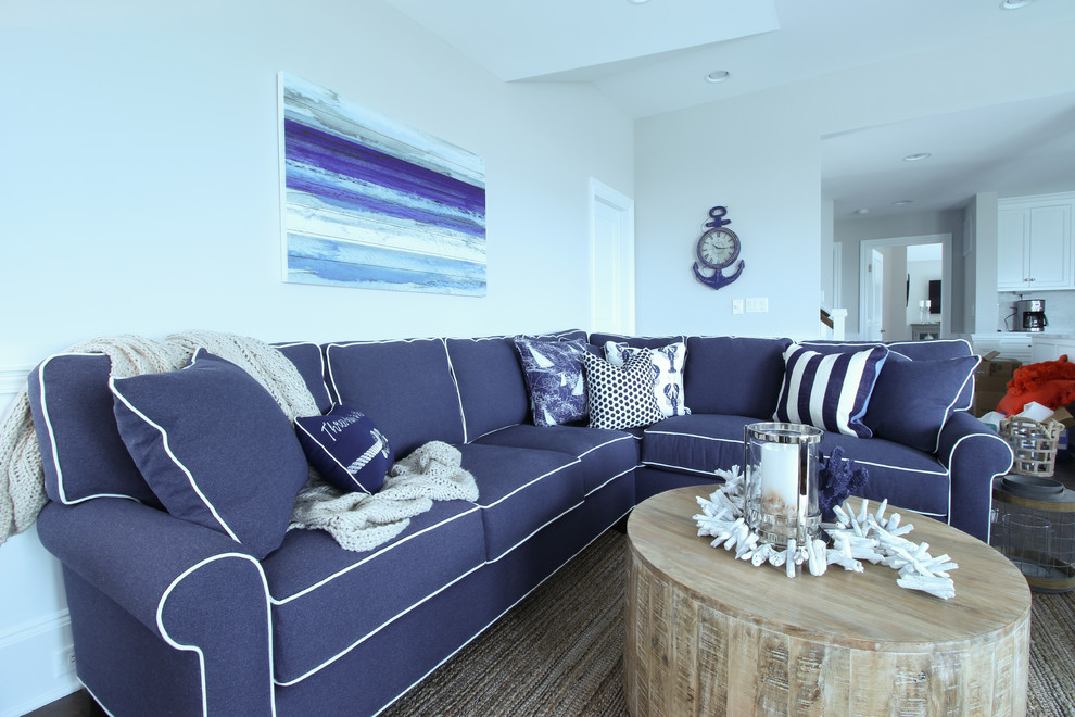 Example of a beach style family room design in Philadelphia
