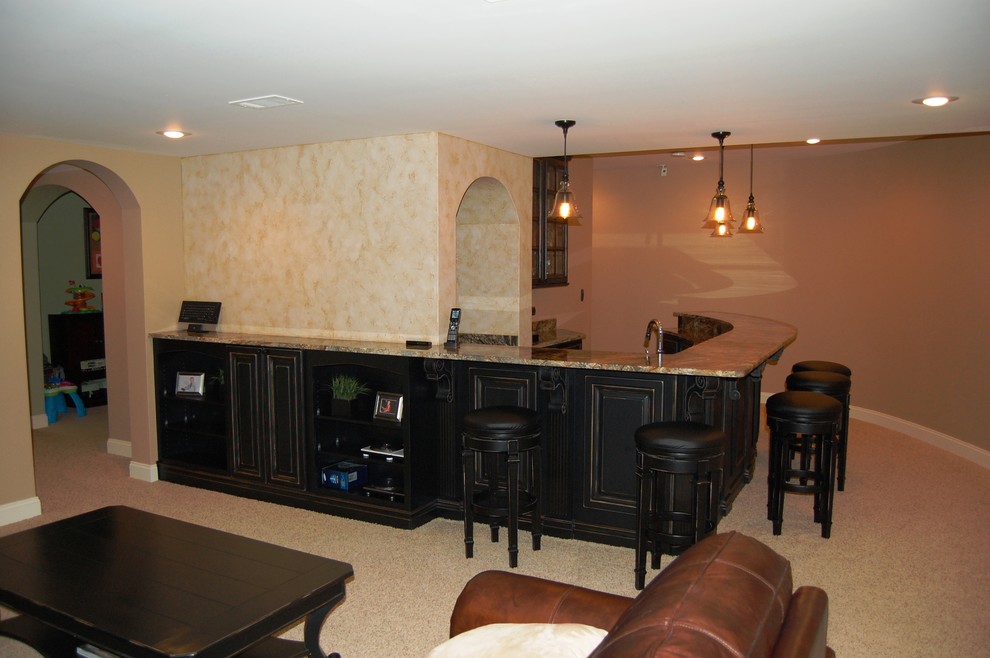 Curved Basement BarThe next Level Traditional Family Room
