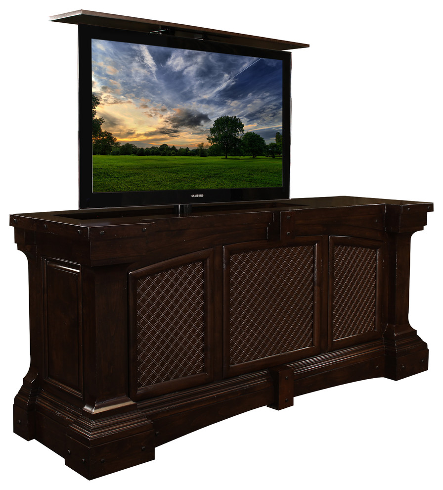 Inspiration for a medium sized rustic games room in San Diego with a concealed tv.