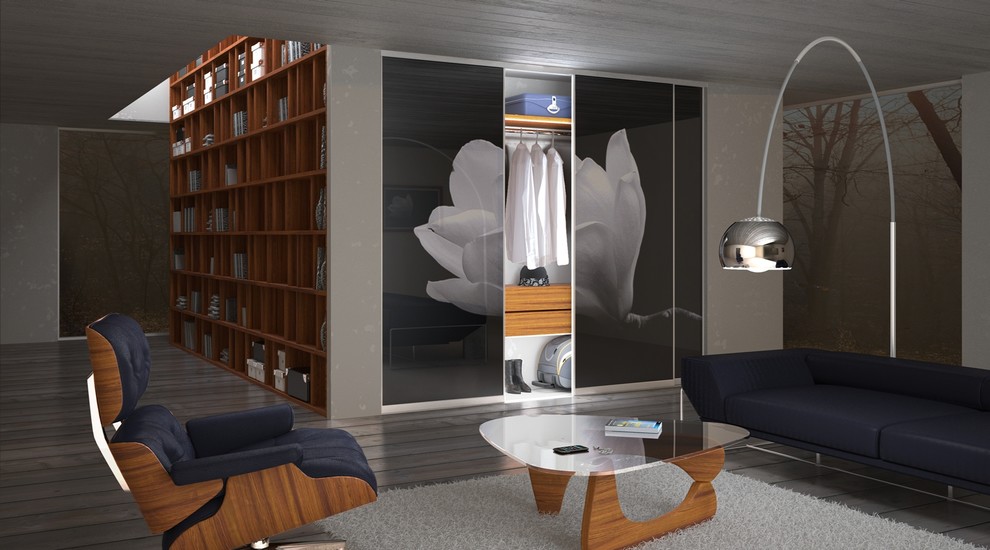 Идея дизайна: двухуровневая гостиная комната среднего размера в восточном стиле