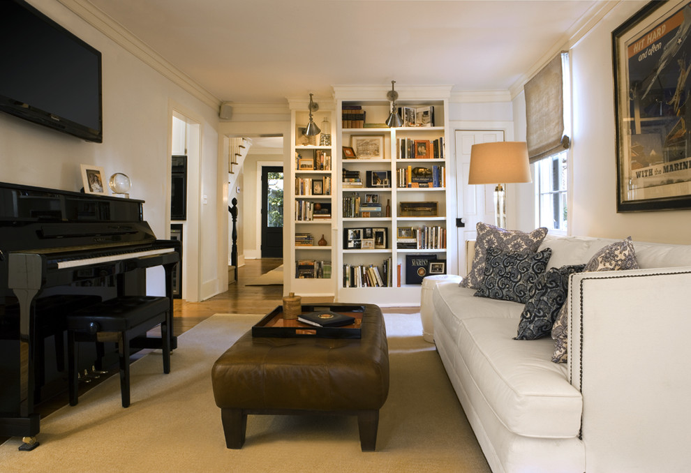 Example of a classic family room design in Atlanta with a music area